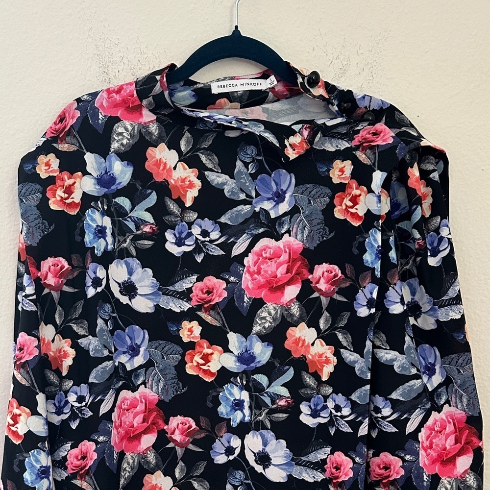 Rebecca Minkoff Black Floral Blouse - Pink and Blue
